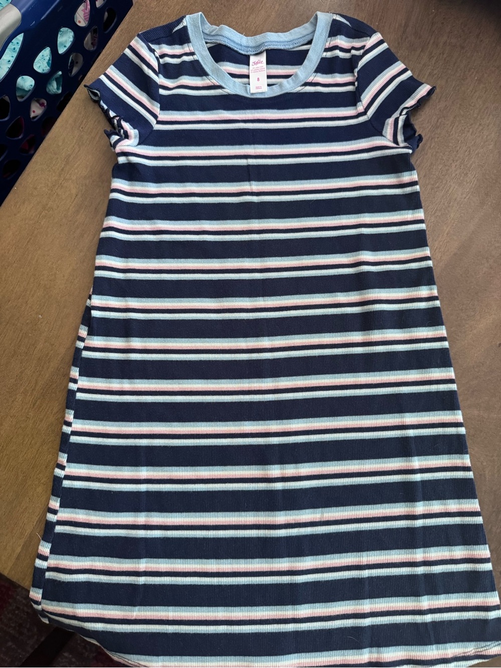 Justice Girls Dress Size 8 - Pink Blue Stripe -